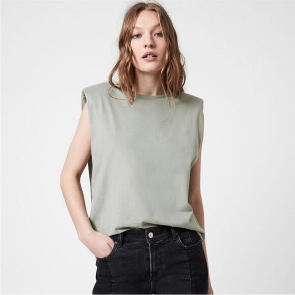 All Saints NWT Coni Shoulder Padded Tank Top IN late Gray Size Small - Picture 2 of 10